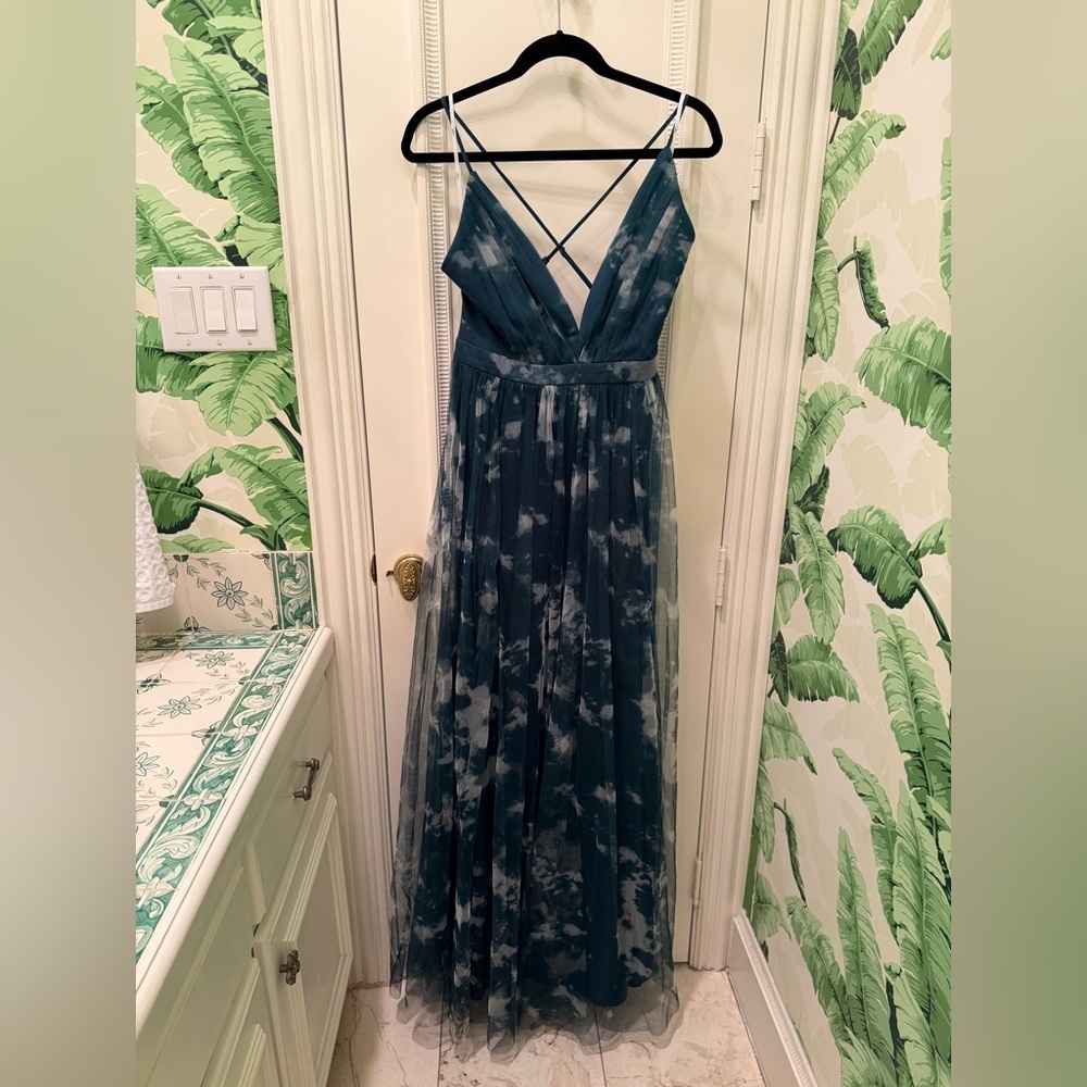 NWT Lulus Elegant Moments tye dye Tulle mesh open slit maxi dress Size M - Picture 5 of 10